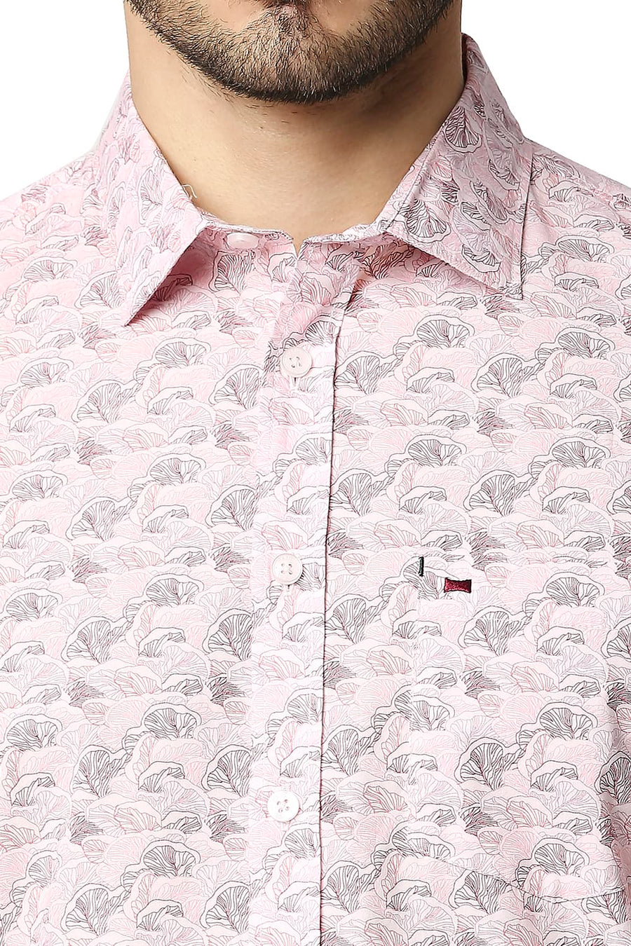 BASICS SLIM FIT CHALK PINK POPLIN PRINTED SHIRT