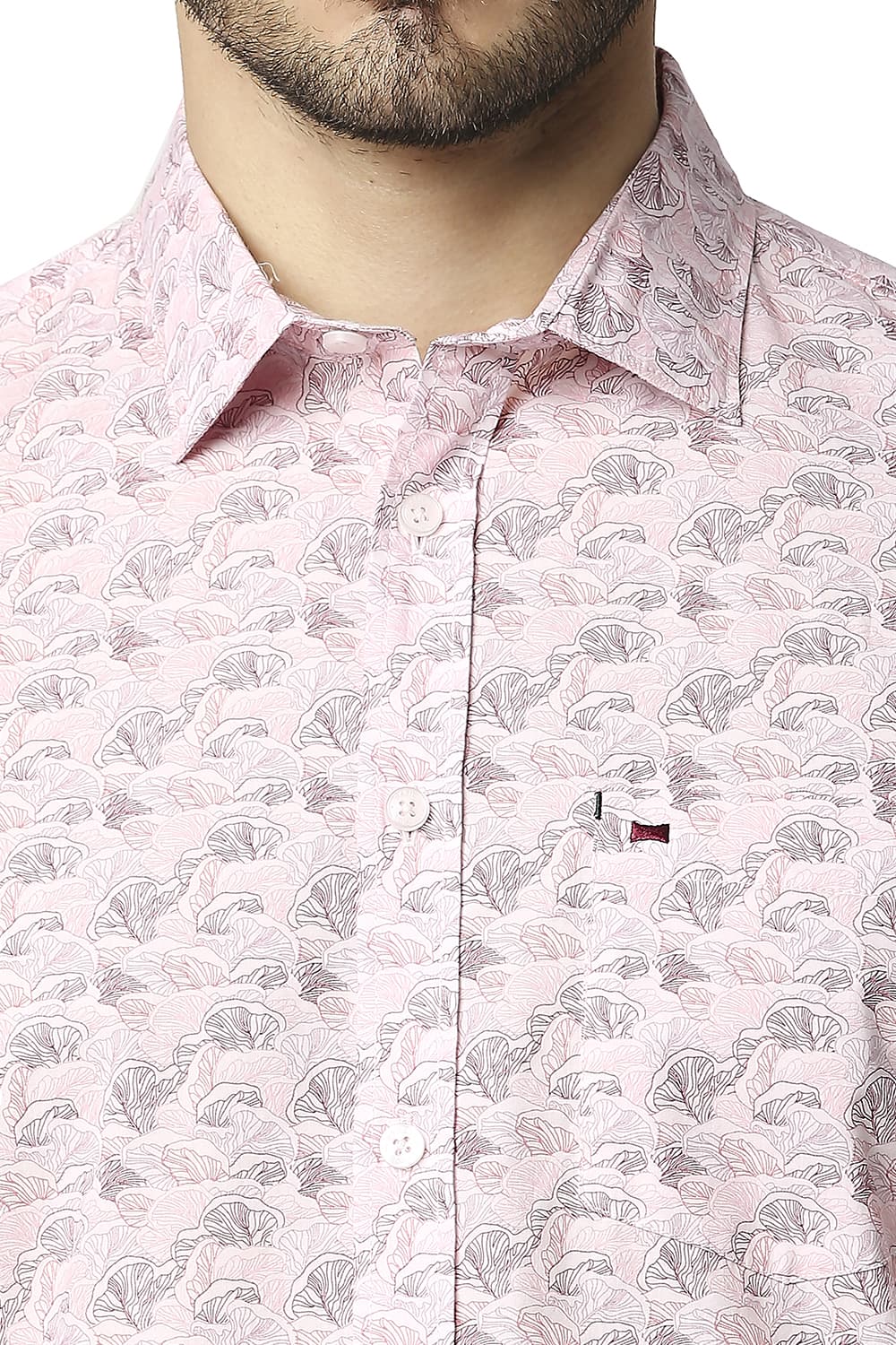 BASICS SLIM FIT POPLIN PRINTED SHIRT