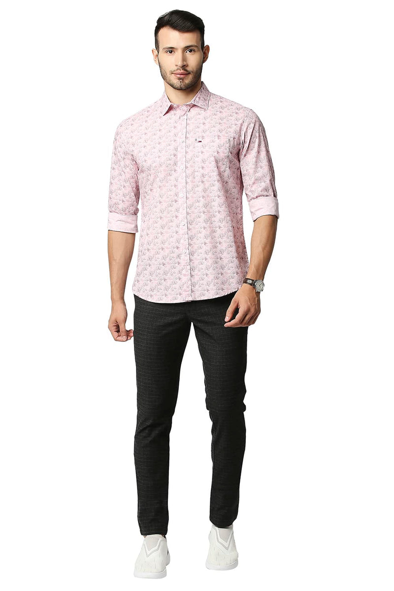 BASICS SLIM FIT POPLIN PRINTED SHIRT