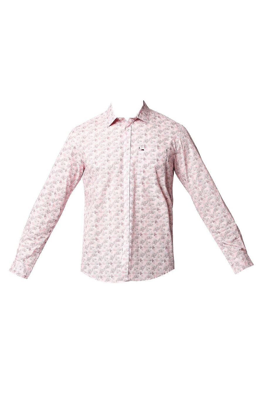 BASICS SLIM FIT CHALK PINK POPLIN PRINTED SHIRT