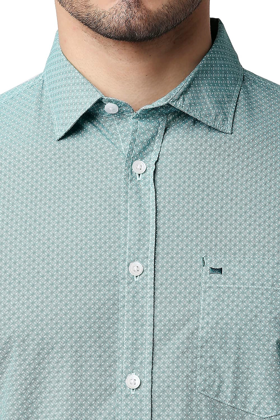 BASICS SLIM FIT TEAL OIL POPLIN PRINTED SHIRT