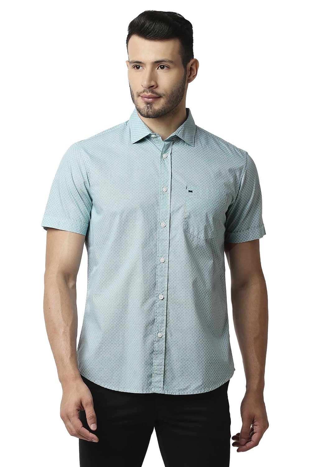 BASICS SLIM FIT POPLIN PRINTED SHIRT