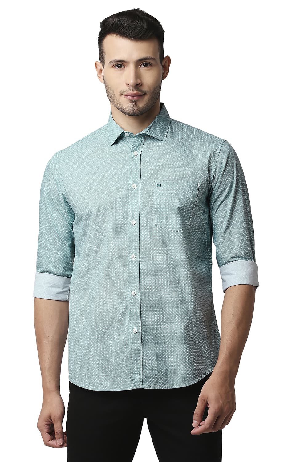 BASICS SLIM FIT POPLIN PRINTED SHIRT