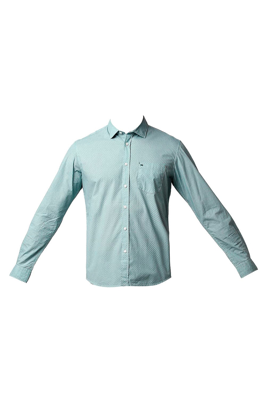 BASICS SLIM FIT TEAL OIL POPLIN PRINTED SHIRT