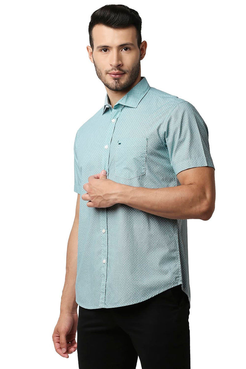 BASICS SLIM FIT POPLIN PRINTED HALFSLEEVES SHIRT