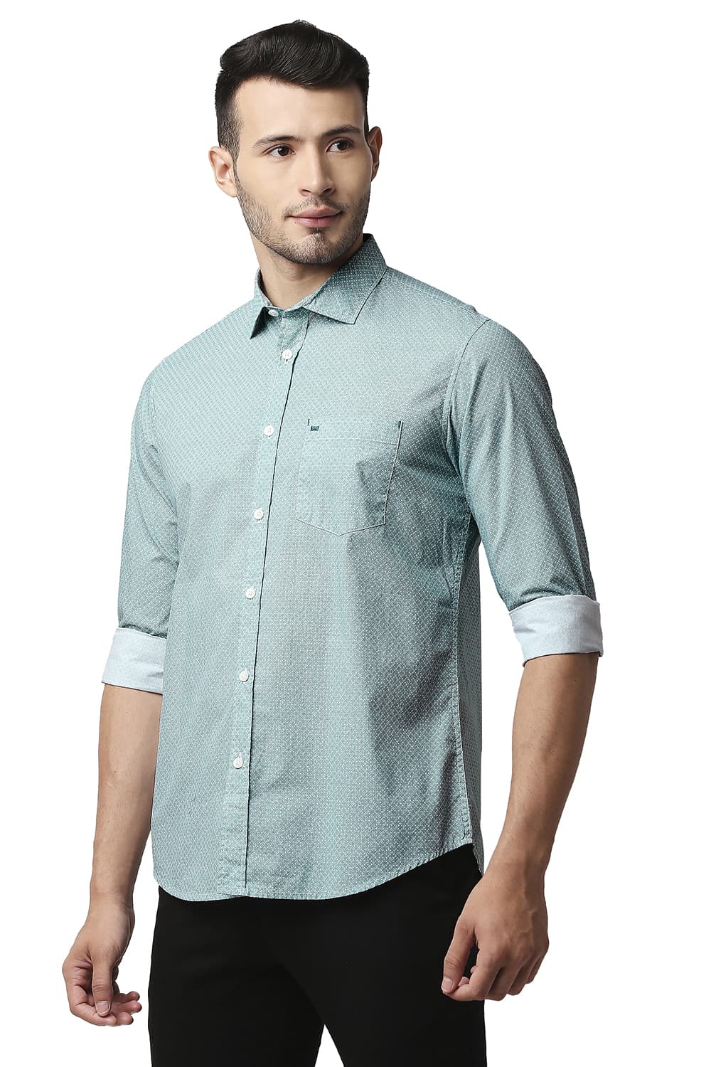 BASICS SLIM FIT POPLIN PRINTED SHIRT