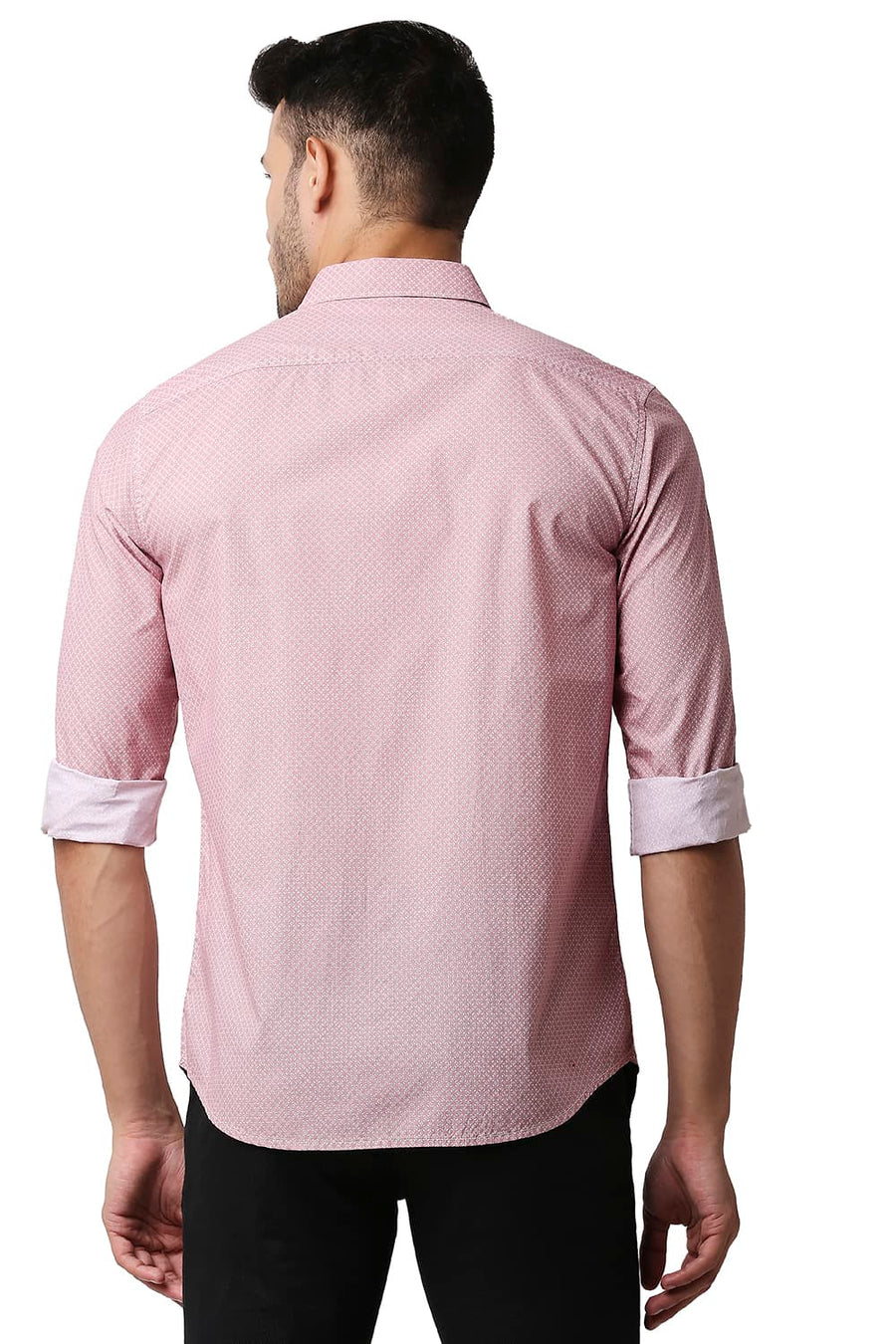BASICS SLIM FIT MAUVEGLOW PINK POPLIN PRINTED SHIRT