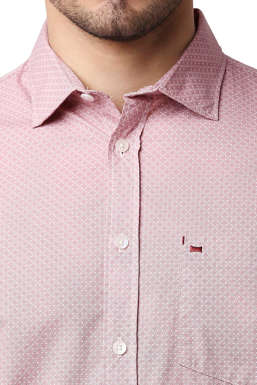 BASICS SLIM FIT MAUVEGLOW PINK POPLIN PRINTED SHIRT