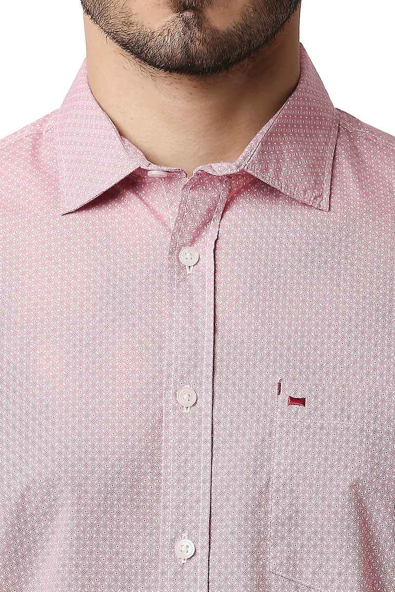 BASICS SLIM FIT POPLIN PRINTED HALFSLEEVES SHIRT