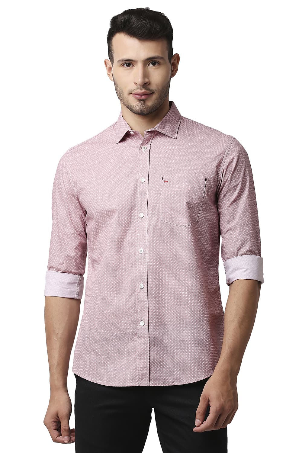 BASICS SLIM FIT POPLIN PRINTED SHIRT