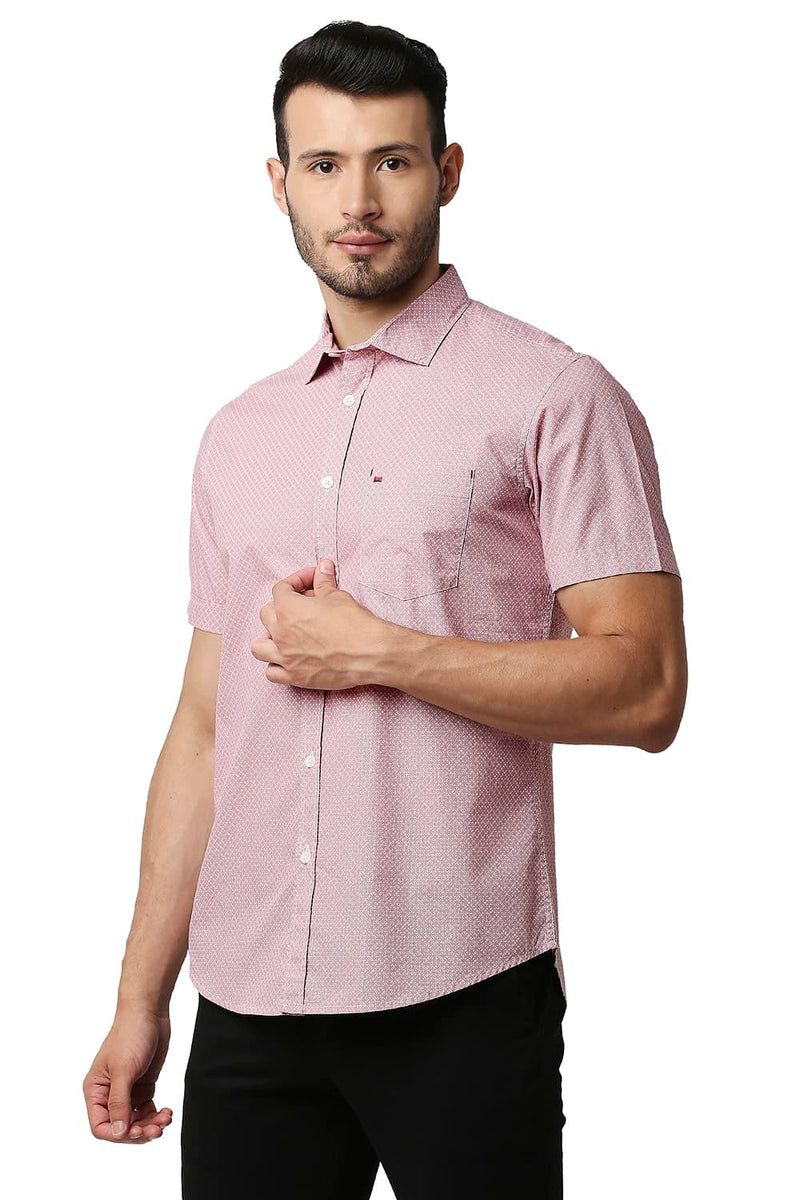 BASICS SLIM FIT POPLIN PRINTED HALFSLEEVES SHIRT