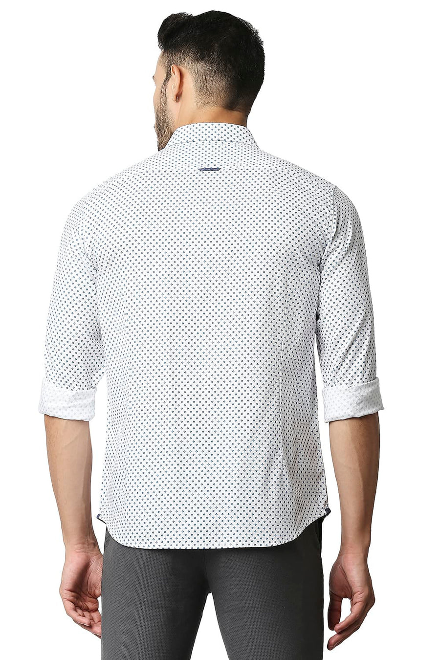BASICS SLIM FIT CLOUD WHITE DOBBY PRINTED SHIRT