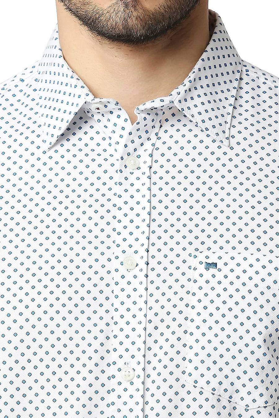 BASICS SLIM FIT CLOUD WHITE DOBBY PRINTED SHIRT