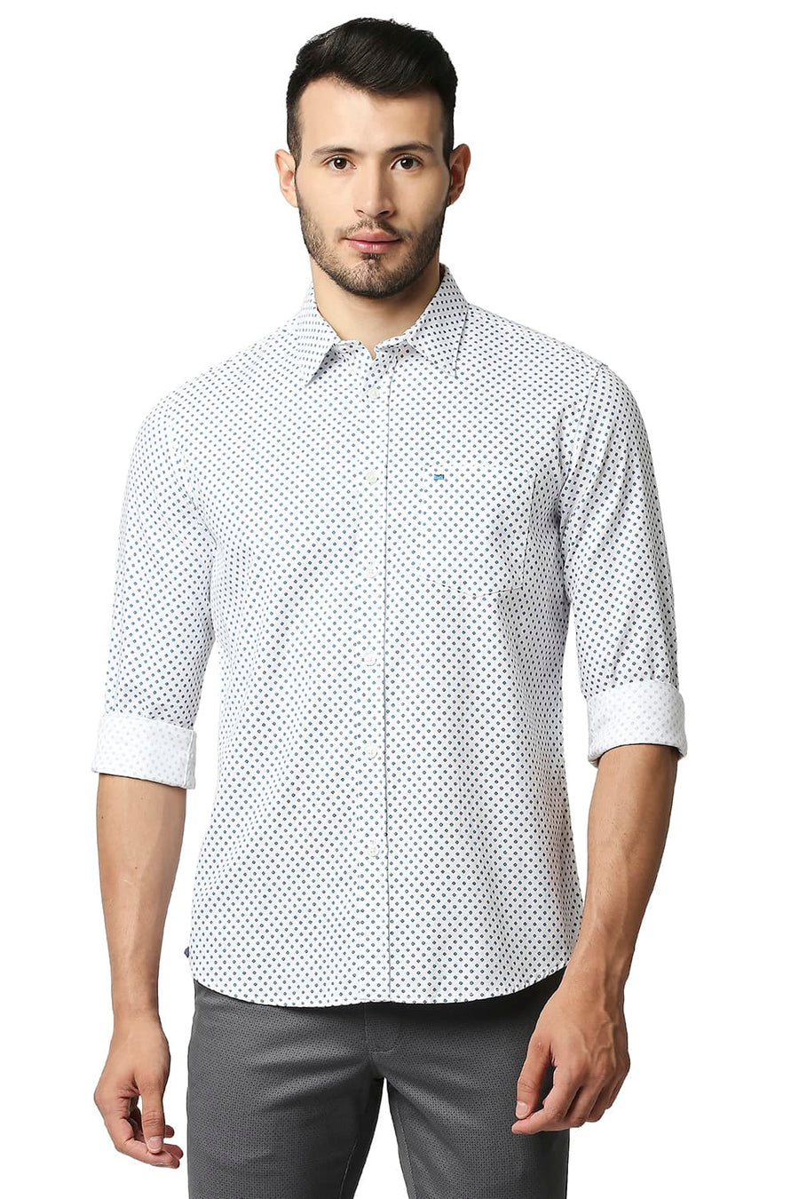 BASICS SLIM FIT CLOUD WHITE DOBBY PRINTED SHIRT