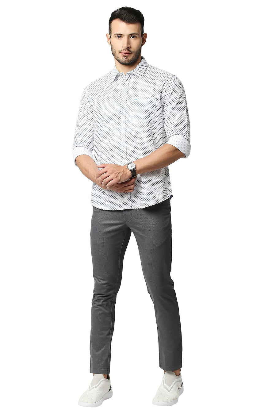 BASICS SLIM FIT CLOUD WHITE DOBBY PRINTED SHIRT