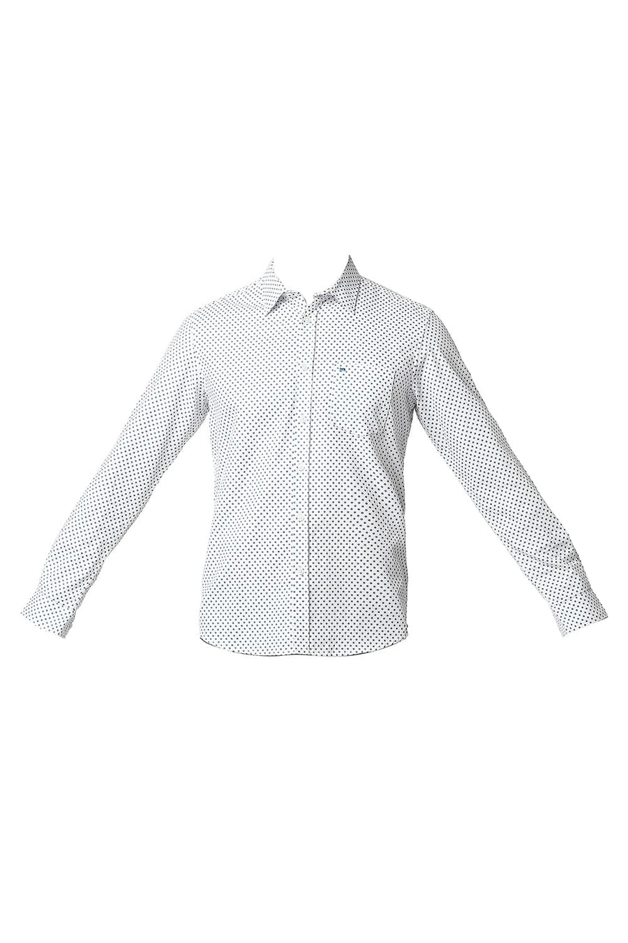 BASICS SLIM FIT CLOUD WHITE DOBBY PRINTED SHIRT