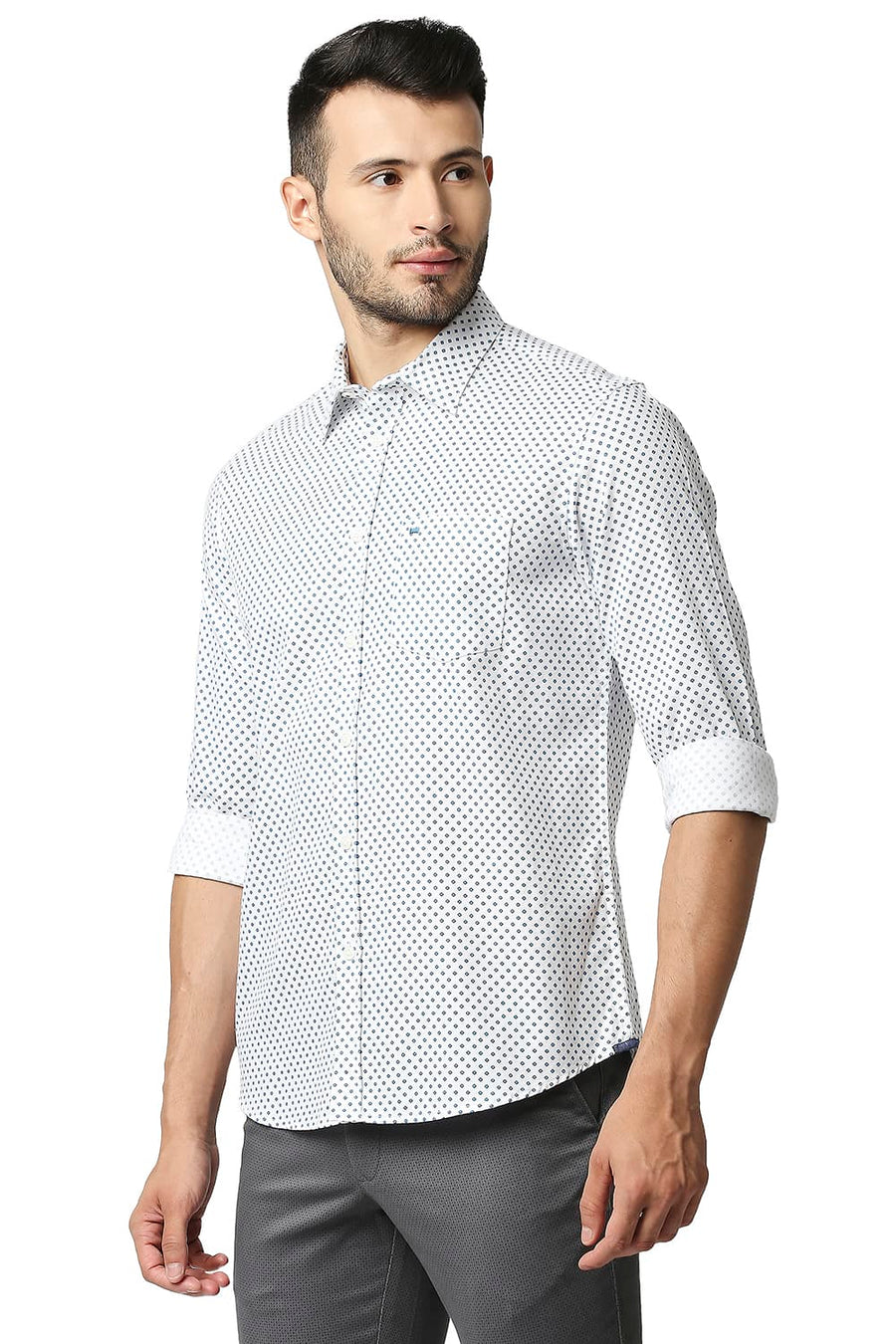 BASICS SLIM FIT CLOUD WHITE DOBBY PRINTED SHIRT
