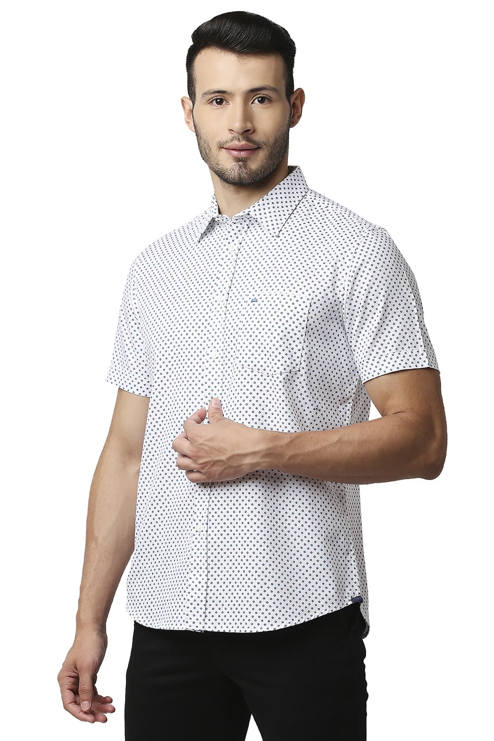 BASICS SLIM FIT DOBBY PRINTED HALFSLEEVES SHIRT