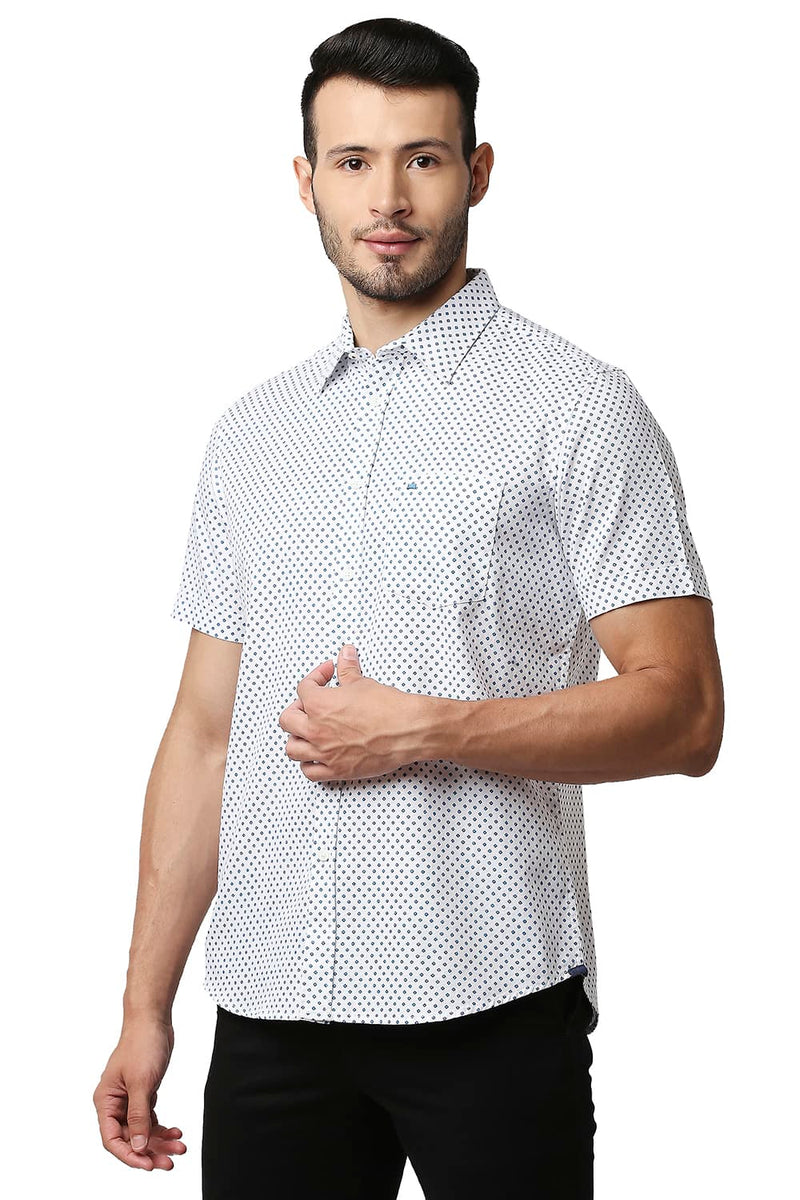 BASICS SLIM FIT DOBBY PRINTED HALFSLEEVES SHIRT