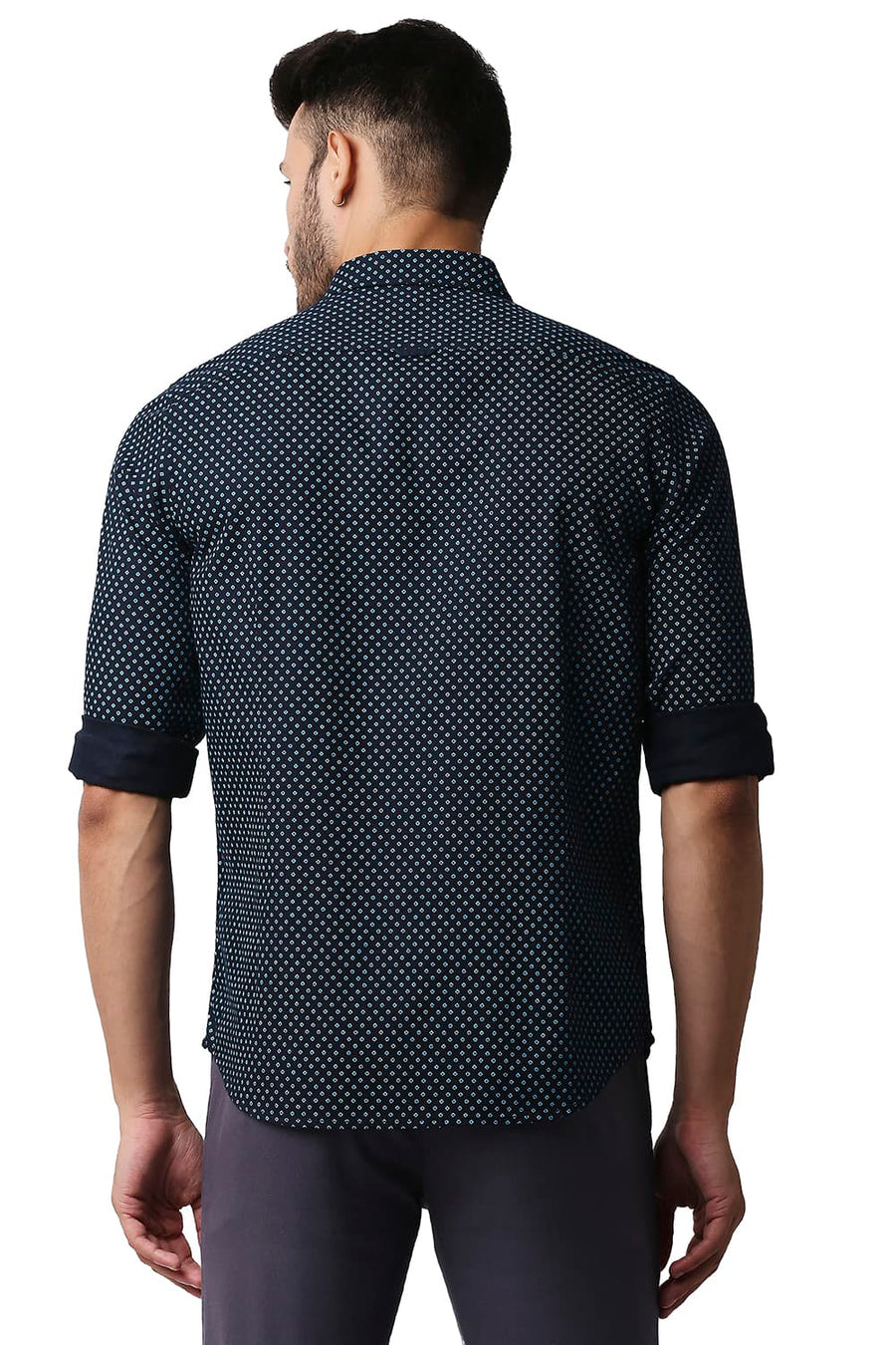 BASICS SLIM FIT CARBON NAVY DOBBY PRINTED SHIRT