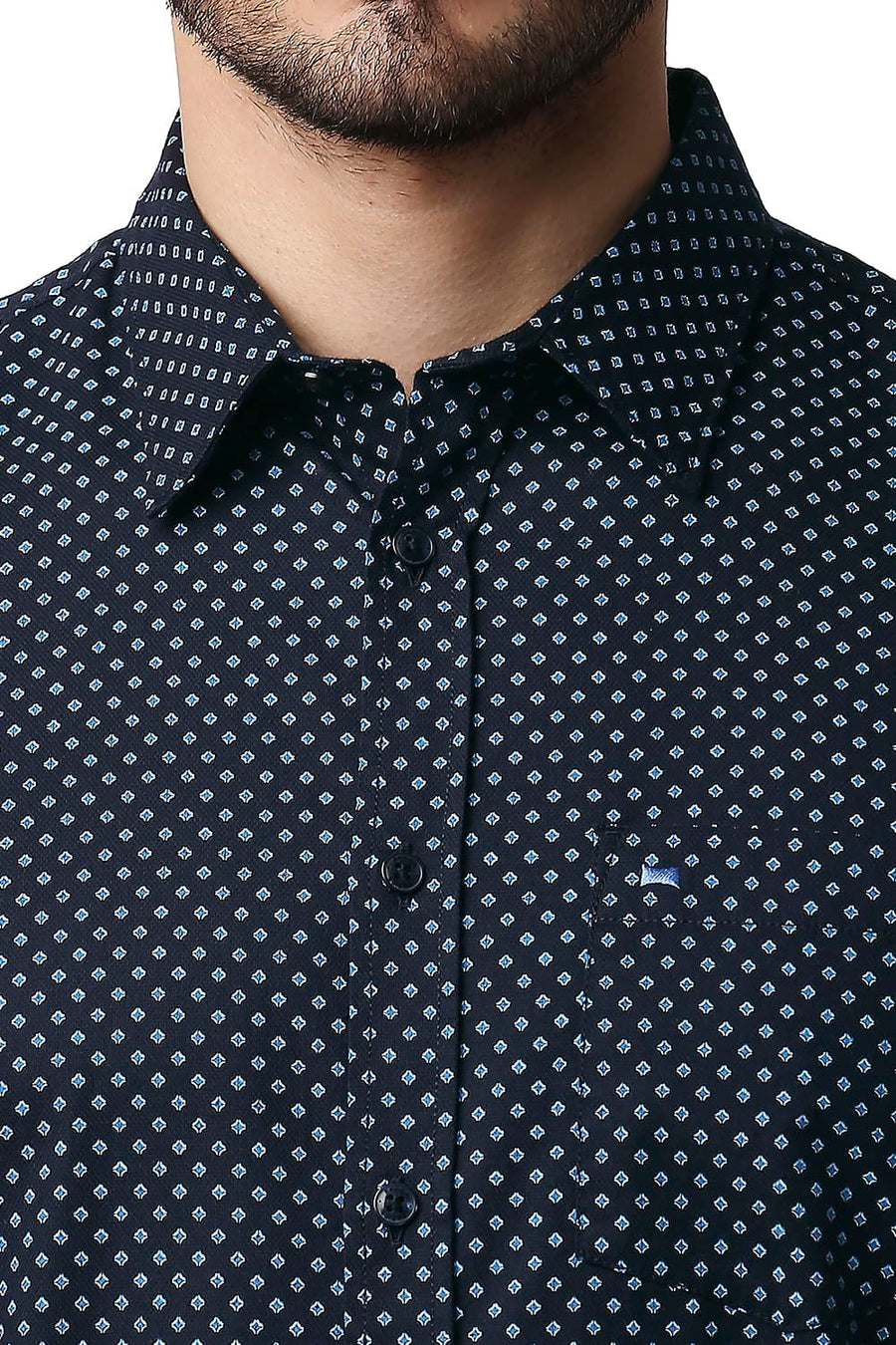 BASICS SLIM FIT CARBON NAVY DOBBY PRINTED SHIRT