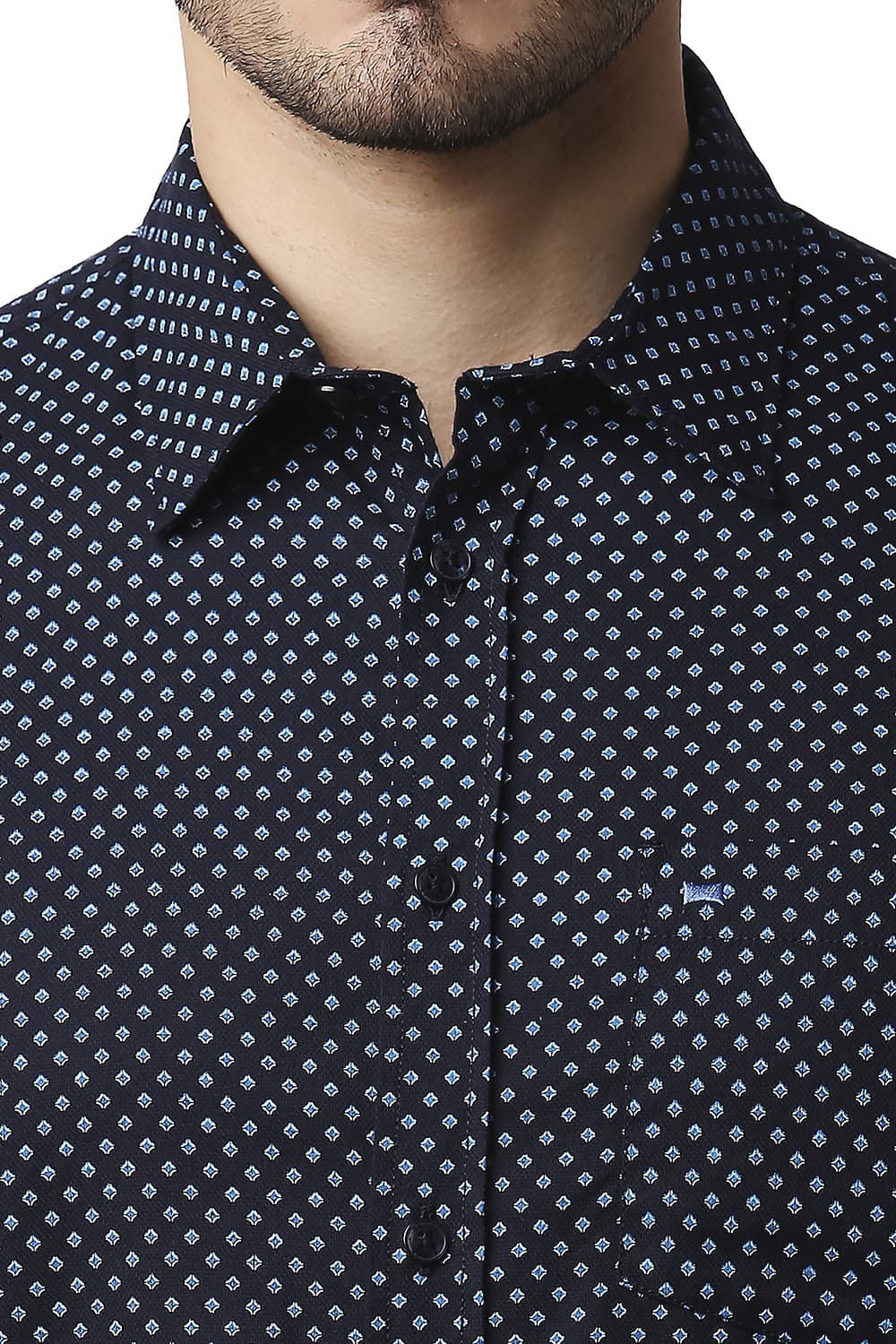 BASICS SLIM FIT DOBBY PRINTED HALFSLEEVES SHIRT