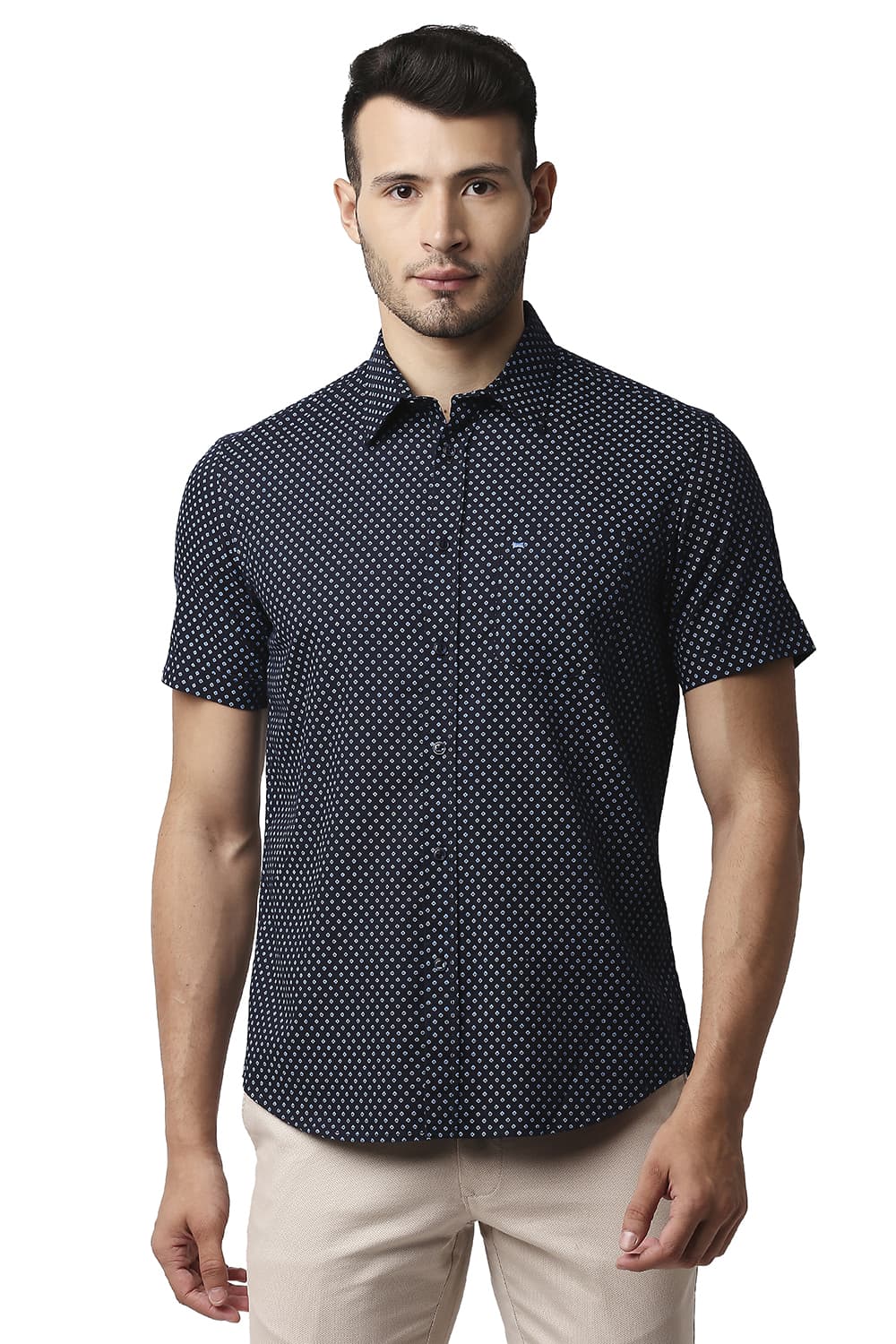 BASICS SLIM FIT DOBBY PRINTED HALFSLEEVES SHIRT