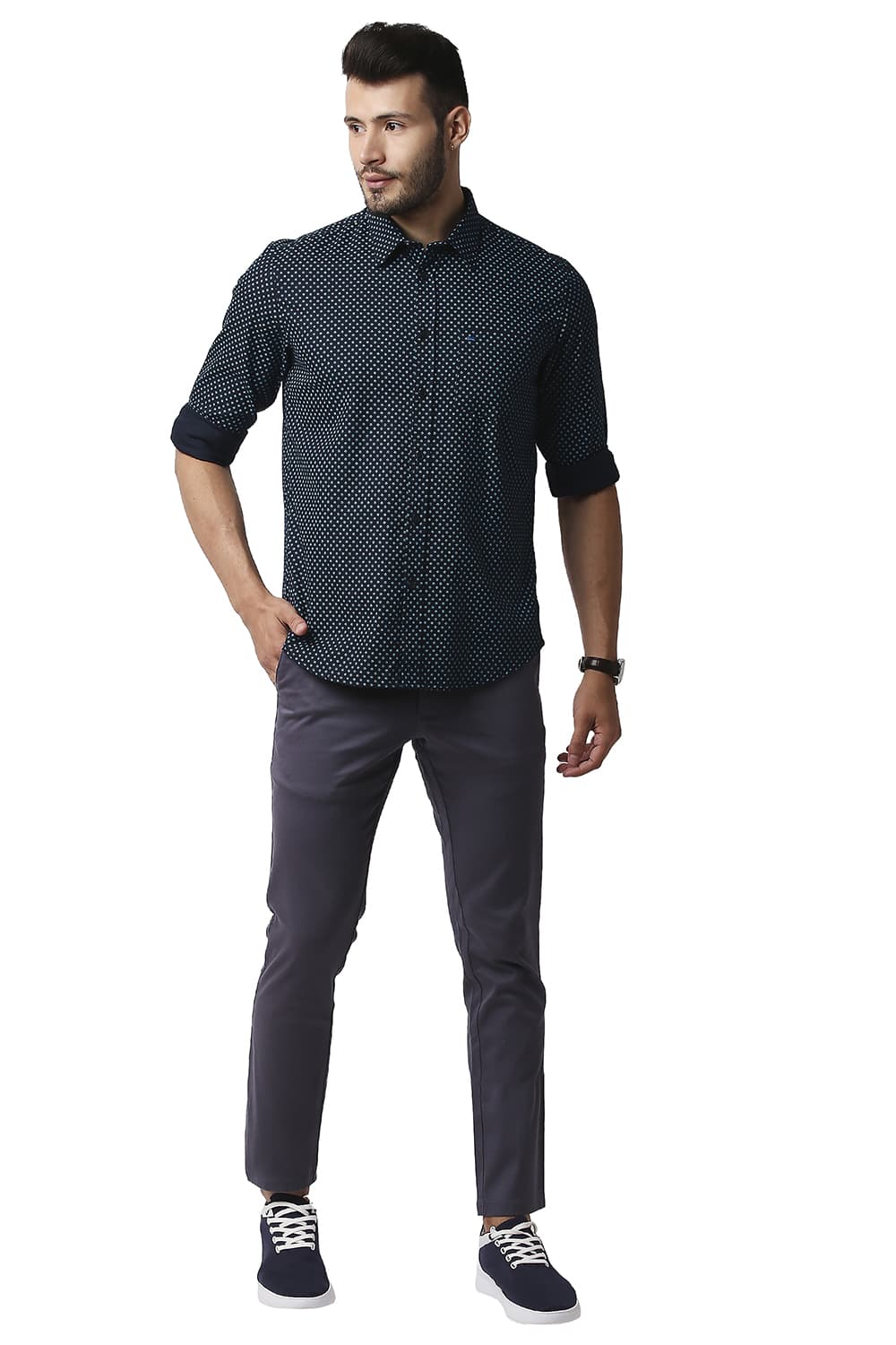 BASICS SLIM FIT DOBBY PRINTED SHIRT