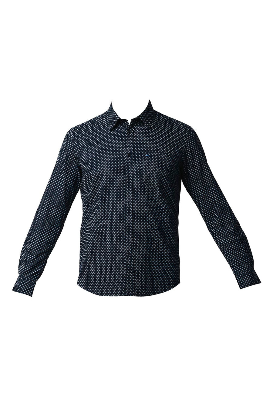 BASICS SLIM FIT CARBON NAVY DOBBY PRINTED SHIRT