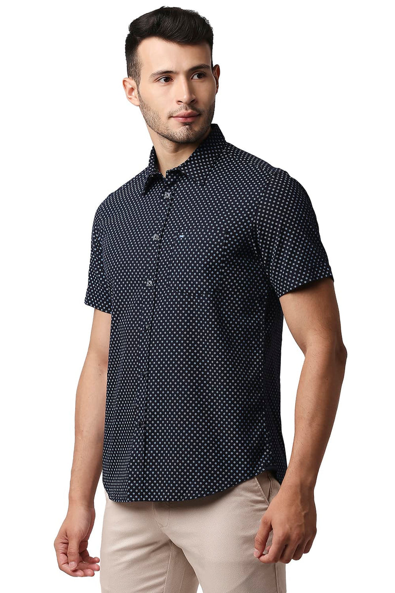 BASICS SLIM FIT DOBBY PRINTED HALFSLEEVES SHIRT