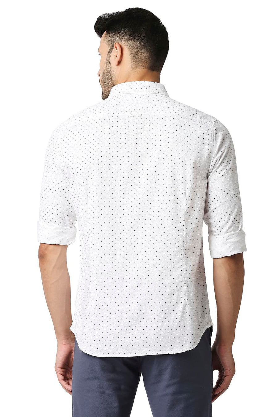 BASICS SLIM FIT BRIGHT WHITE DOBBY PRINTED SHIRT