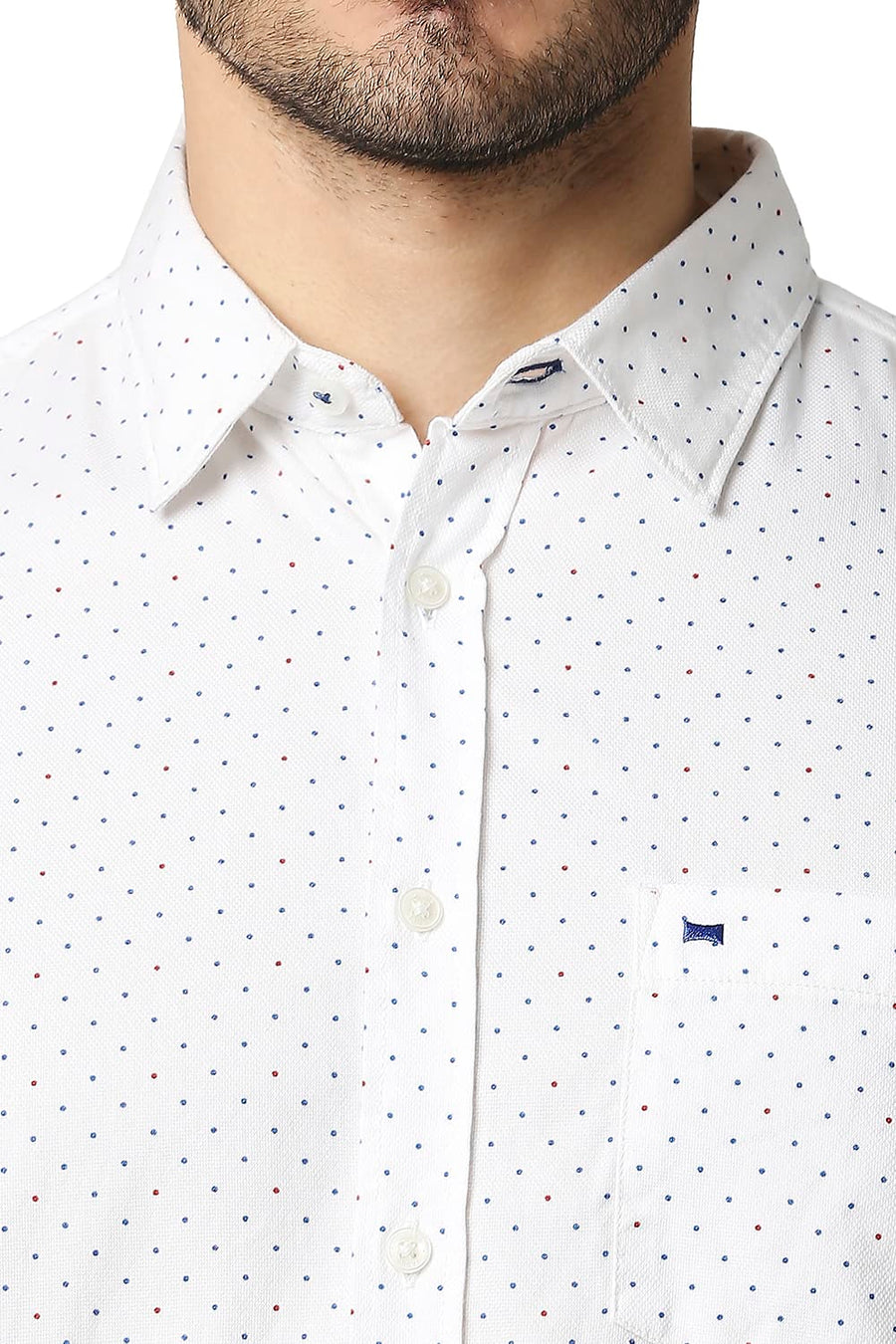 BASICS SLIM FIT BRIGHT WHITE DOBBY PRINTED SHIRT