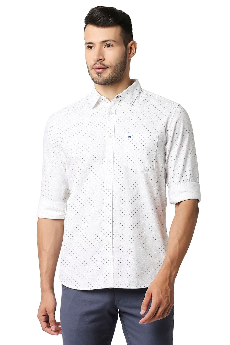 BASICS SLIM FIT BRIGHT WHITE DOBBY PRINTED SHIRT