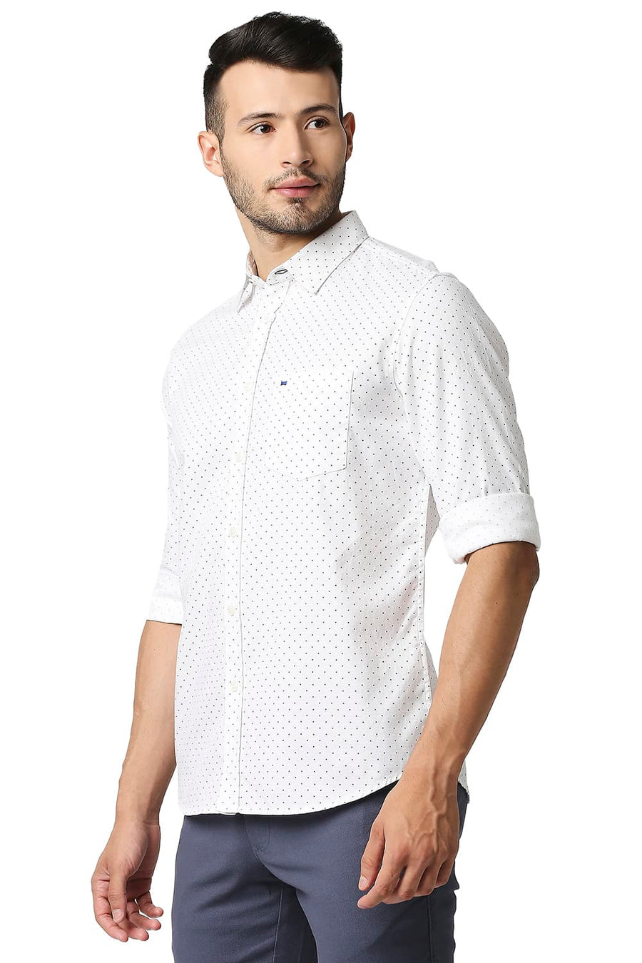 BASICS SLIM FIT BRIGHT WHITE DOBBY PRINTED SHIRT
