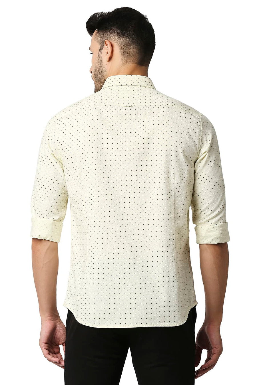 BASICS SLIM FIT TRANSPARENT YELLOW DOBBY PRINTED SHIRT