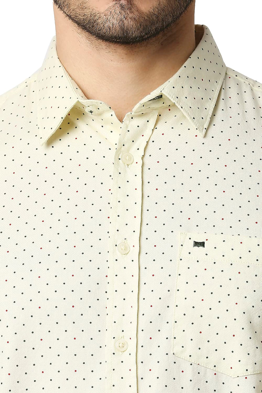 BASICS SLIM FIT TRANSPARENT YELLOW DOBBY PRINTED SHIRT
