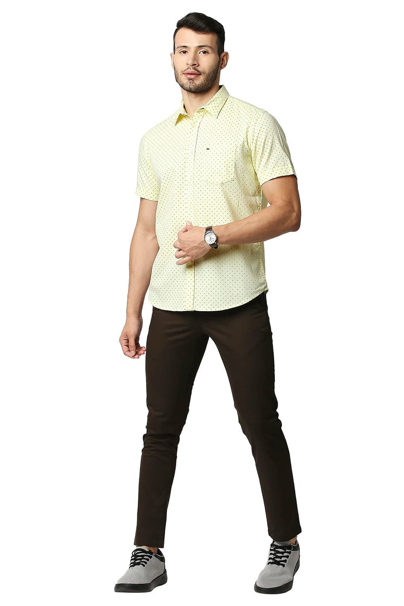 BASICS SLIM FIT DOBBY PRINTED HALFSLEEVES SHIRT