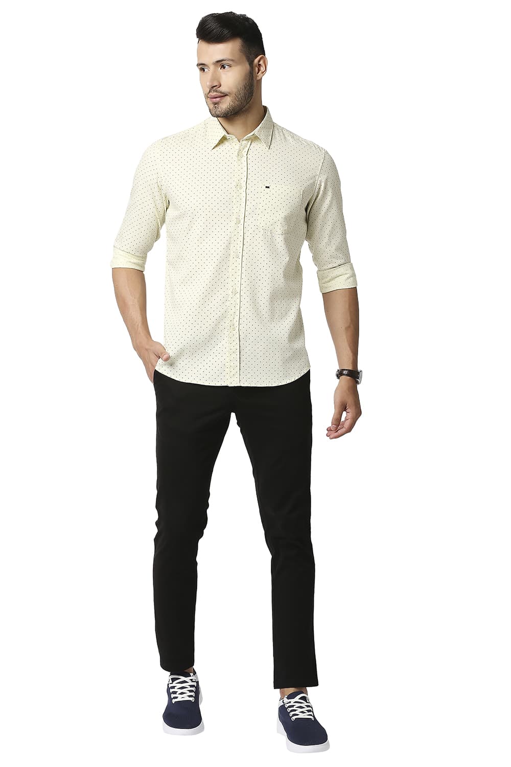 BASICS SLIM FIT DOBBY PRINTED SHIRT