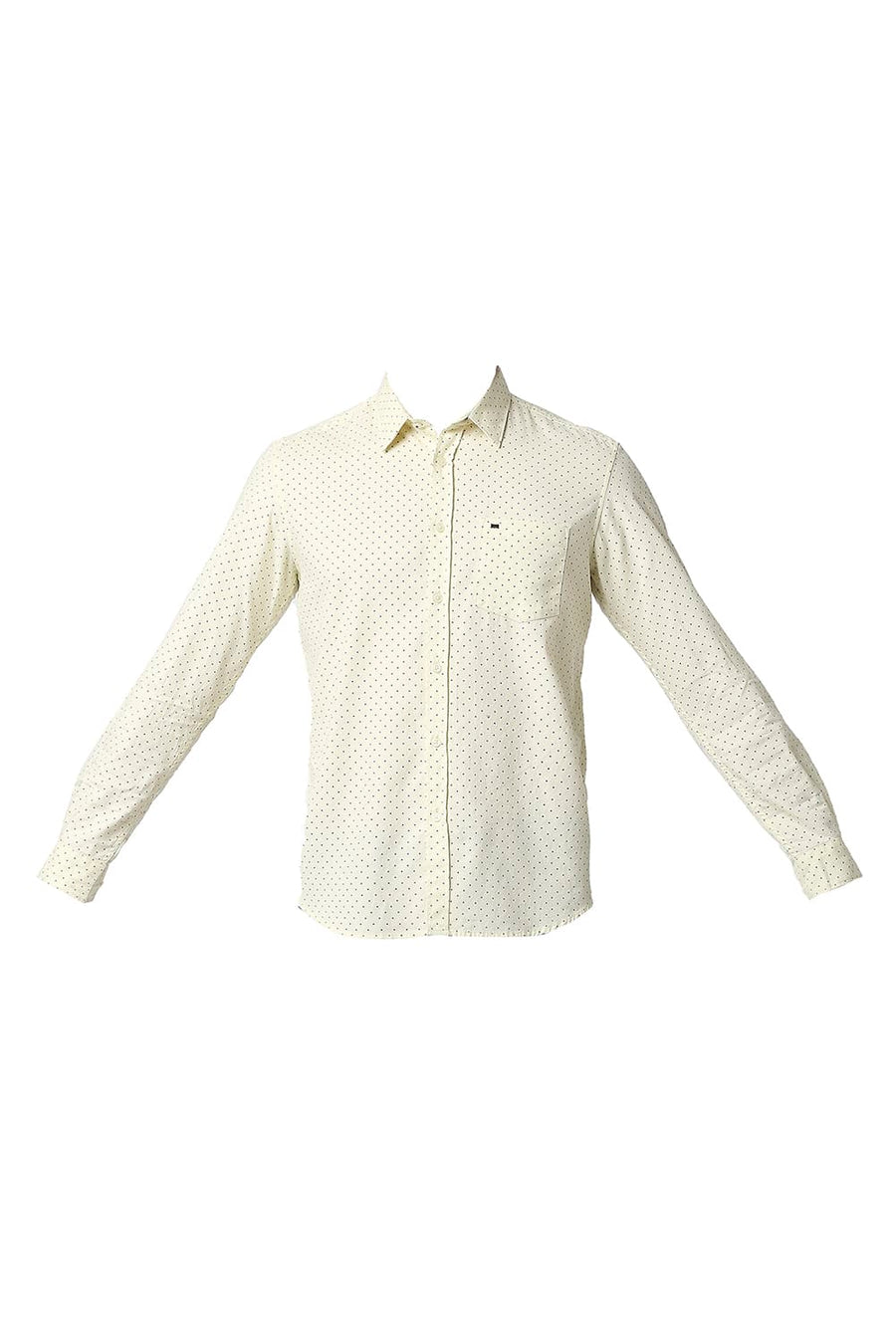 BASICS SLIM FIT TRANSPARENT YELLOW DOBBY PRINTED SHIRT