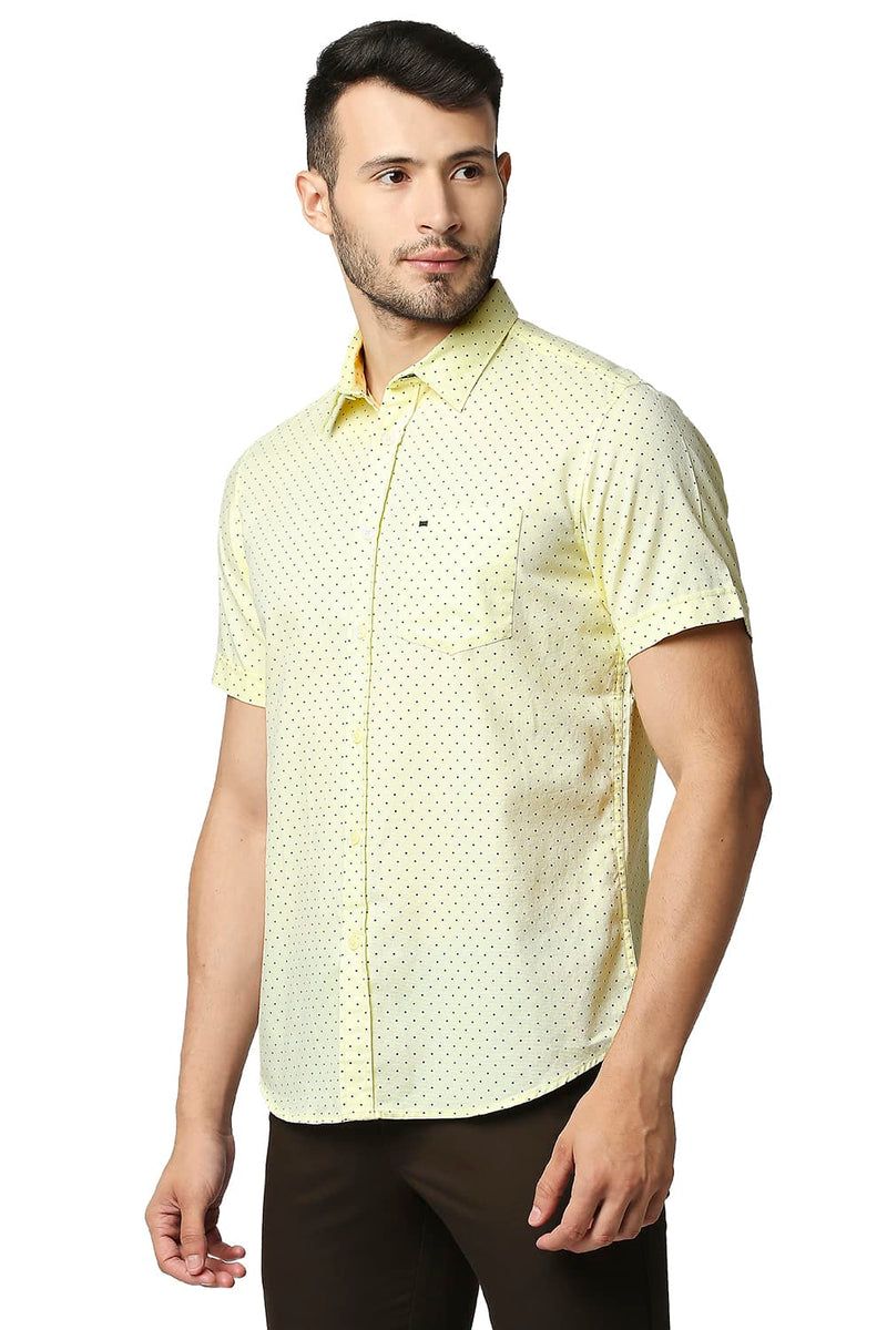 BASICS SLIM FIT DOBBY PRINTED HALFSLEEVES SHIRT