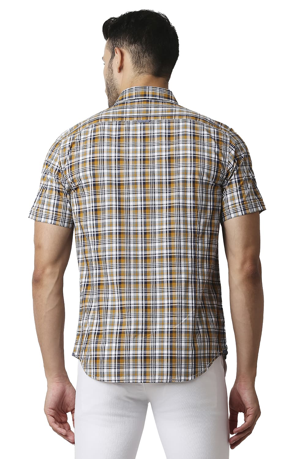 BASICS SLIM FIT COTTON CHECKS HALFSLEEVES SHIRT