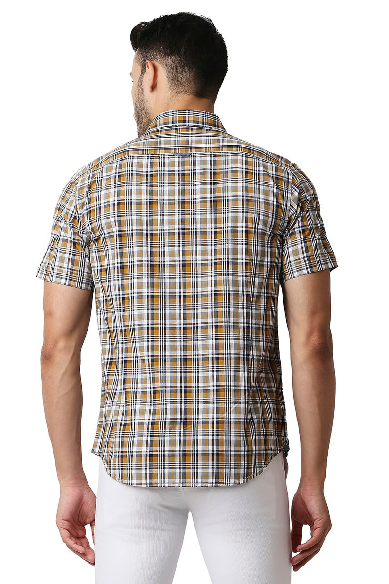 BASICS SLIM FIT COTTON CHECKS HALFSLEEVES SHIRT