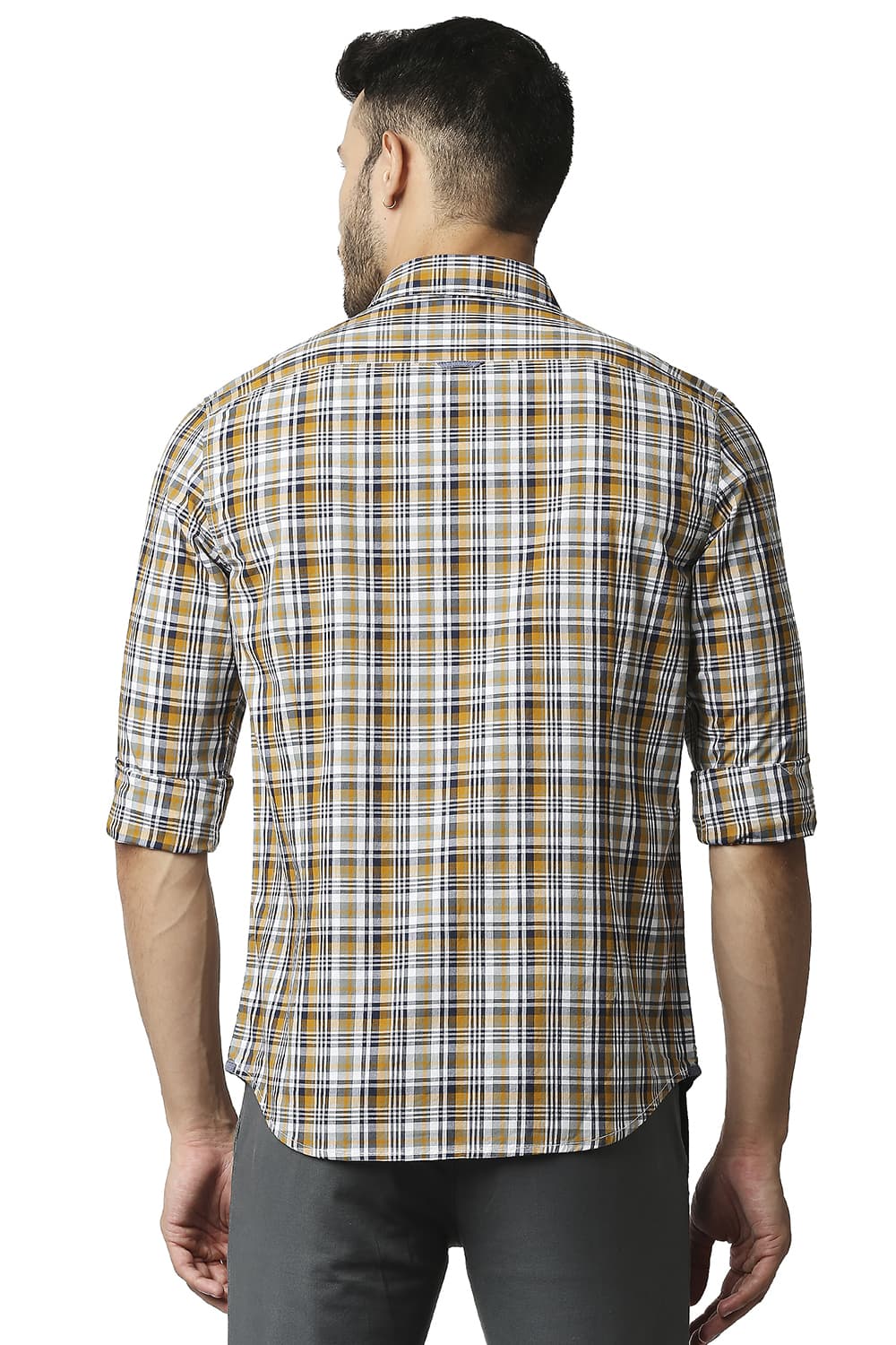 BASICS SLIM FIT COTTON CHECKS SHIRT