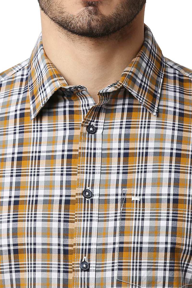 BASICS SLIM FIT COTTON CHECKS HALFSLEEVES SHIRT