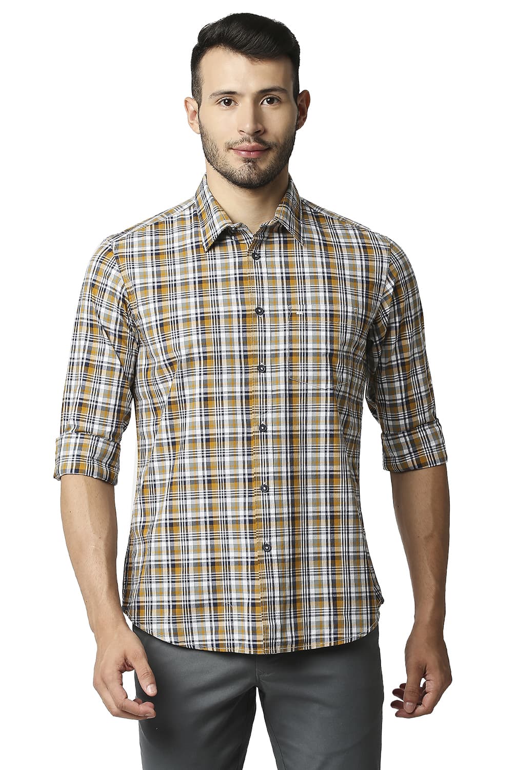 BASICS SLIM FIT COTTON CHECKS SHIRT