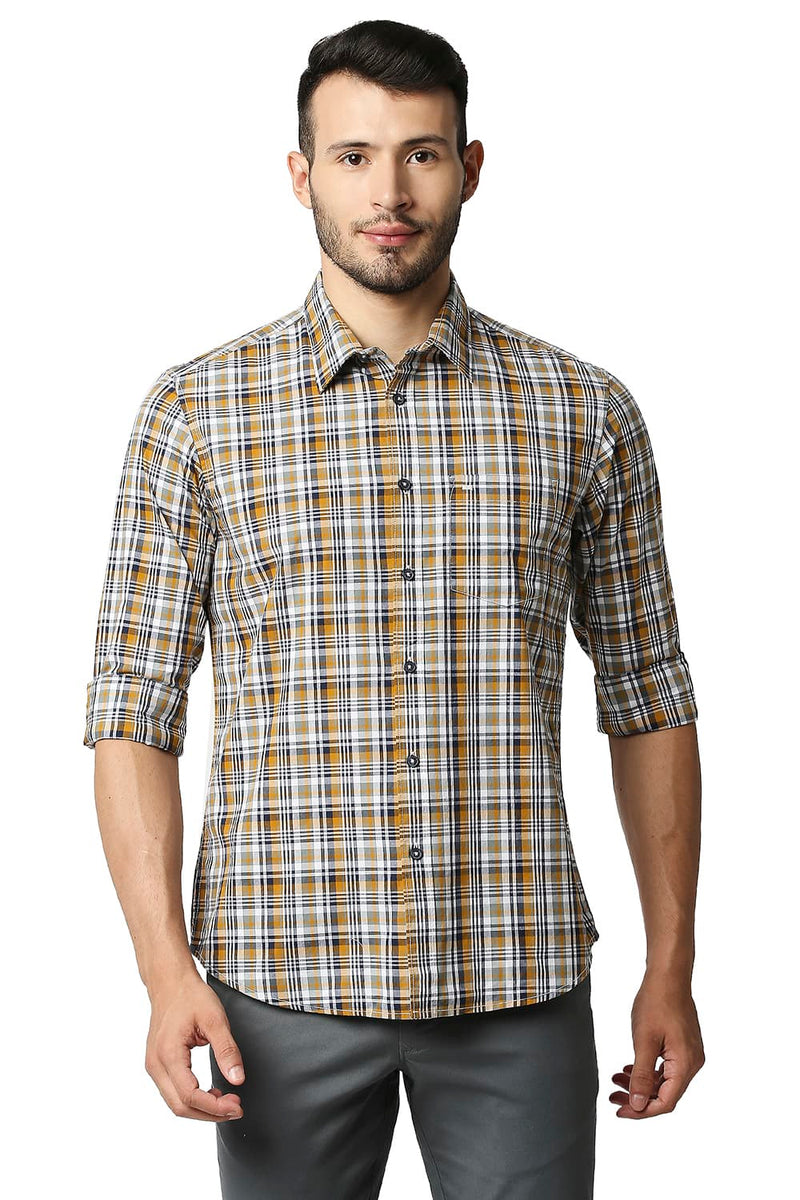 BASICS SLIM FIT COTTON CHECKS SHIRT