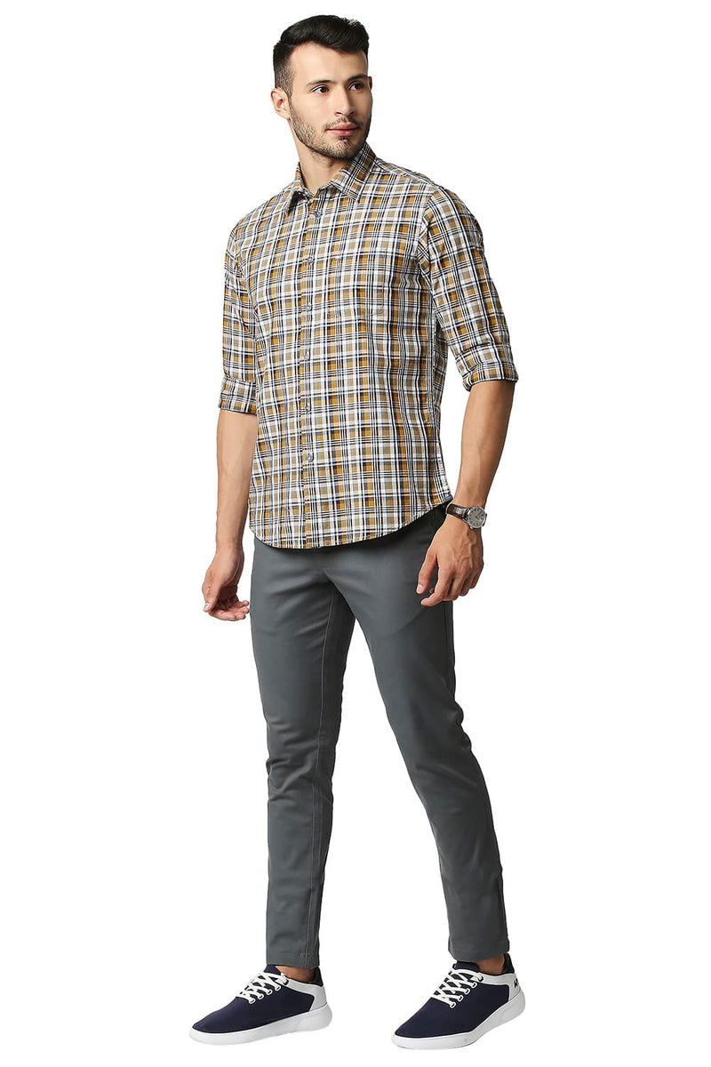 BASICS SLIM FIT COTTON CHECKS SHIRT