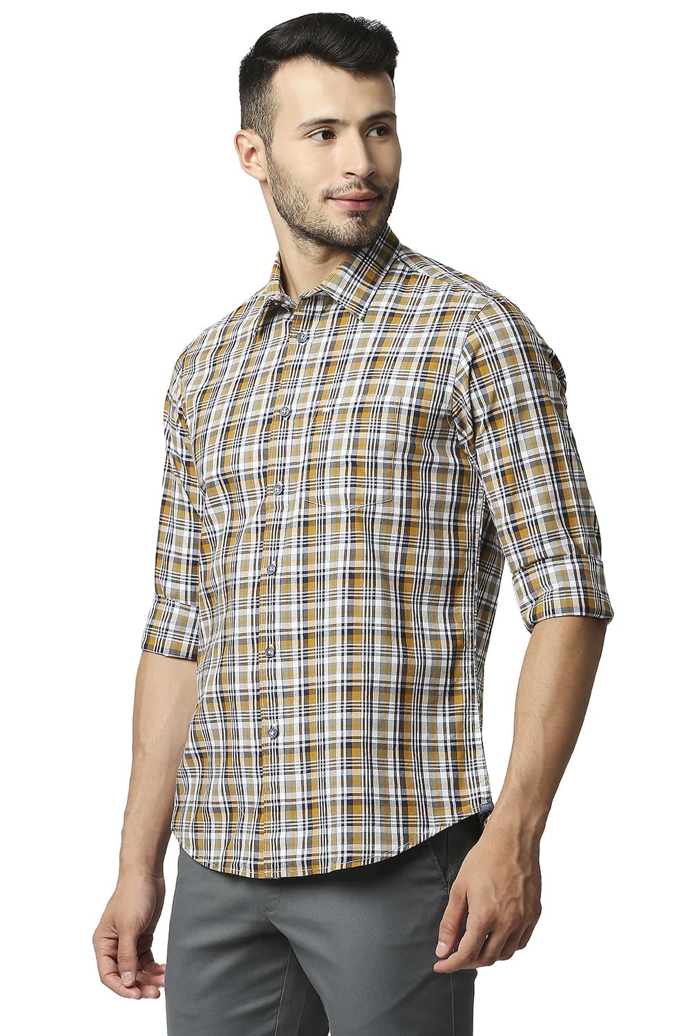 BASICS SLIM FIT COTTON CHECKS SHIRT