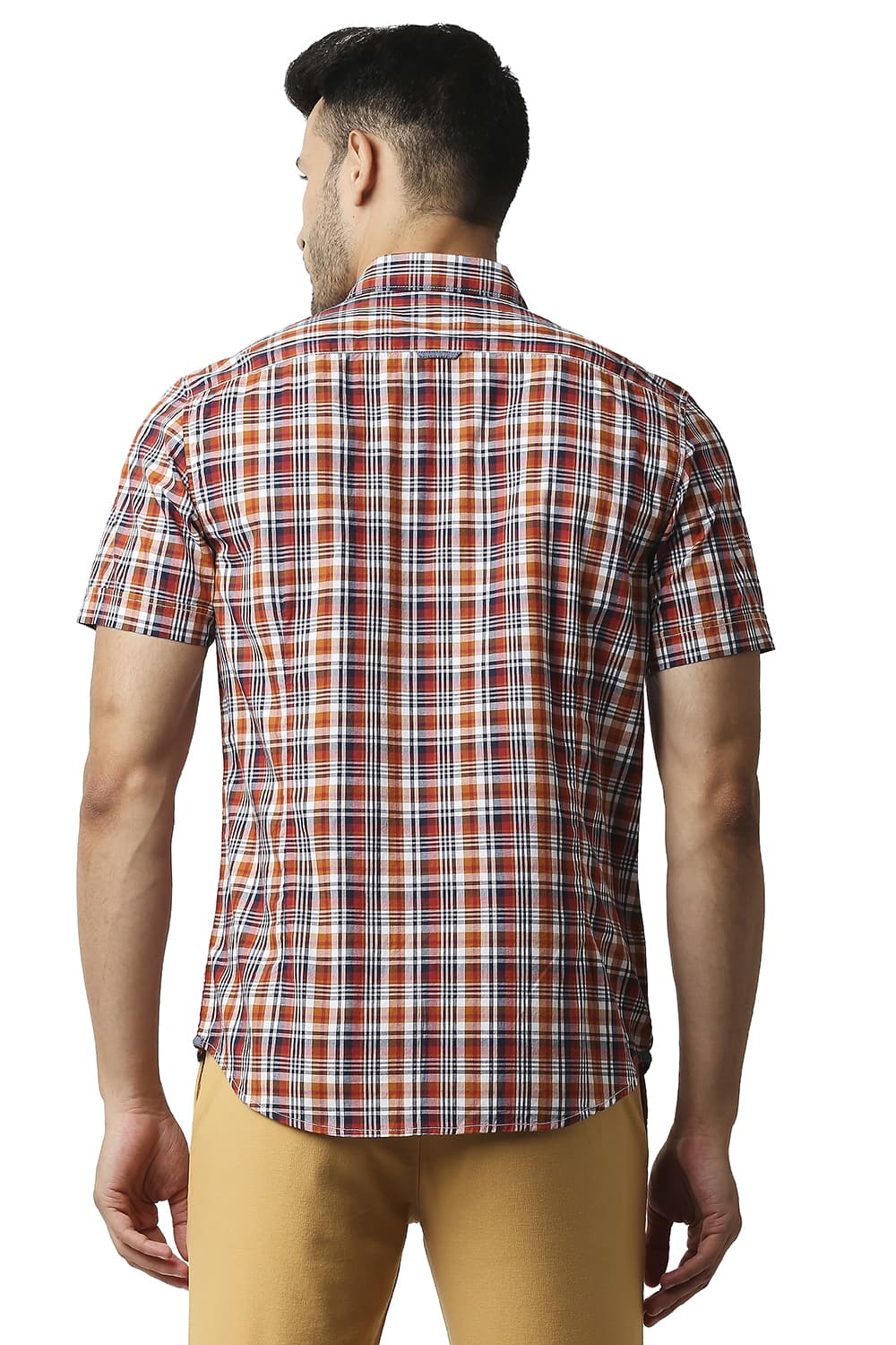 BASICS SLIM FIT COTTON CHECKS HALFSLEEVES SHIRT