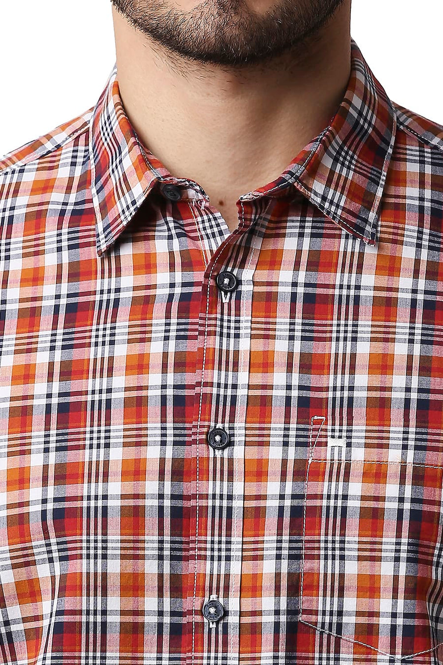 BASICS SLIM FIT DESERT ORANGE COTTON CHECKS SHIRT